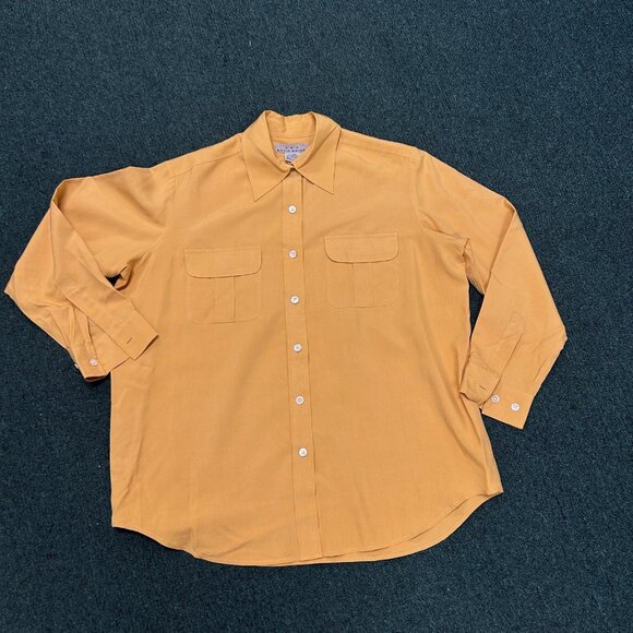 Eddie Bauer Pumpkin Orange 100% Silk Button Front Blouse Size Medium Petite - Picture 2 of 7